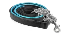 Perris Metallic Leather Lead With Chain -Equestrian Supplies Store 456btu blk turq