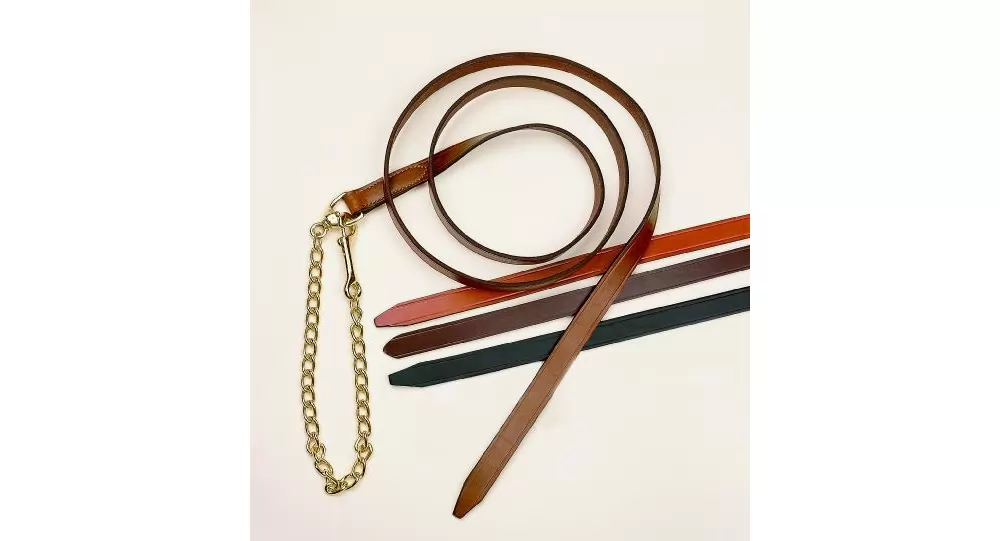 Tory Leather 1" Single Ply Lead With Nickle Plated Chain 4 Tory Leather 1" Single Ply Lead With Nickle Plated Chain - Image 2