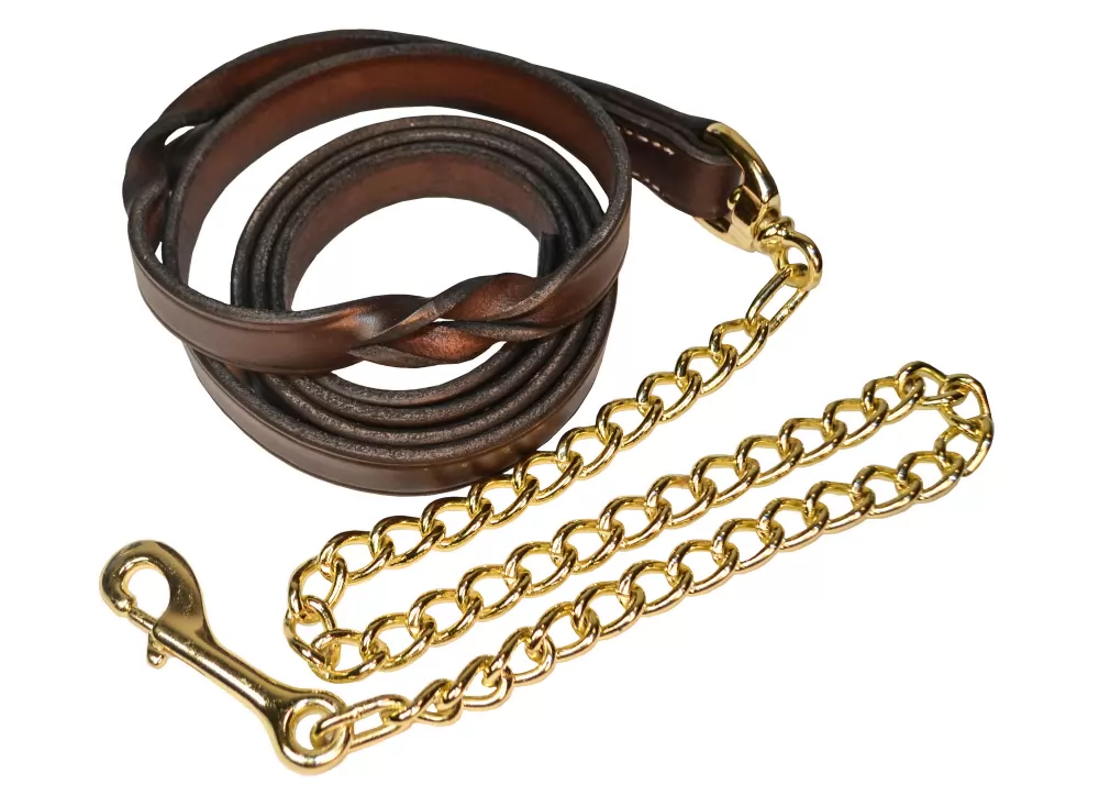 Perri's Twisted Leather Lead With Brass Plated Chain 3 Perri's Twisted Leather Lead With Brass Plated Chain